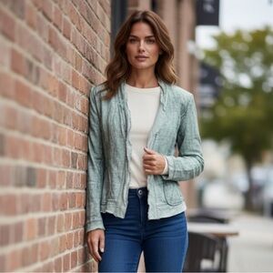 Yest 100% Linen Raw Edge Jacket Sage Green Size 6 EUR 36